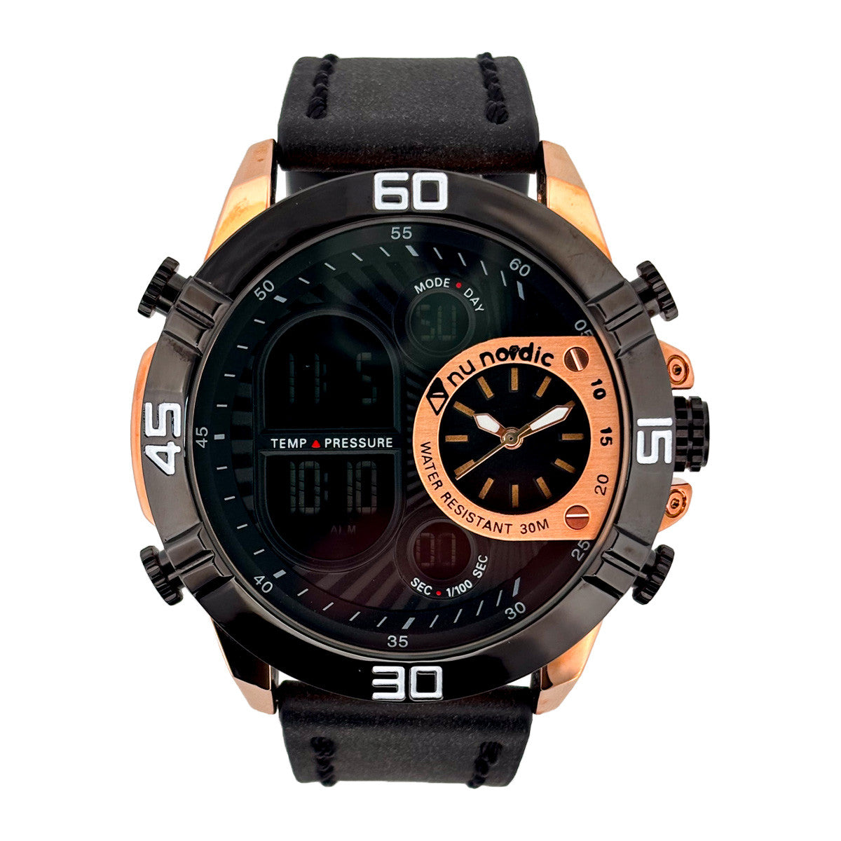 Reloj Nu Nordic Digital con Correa de Tactopiel con Simuladores en Caratula Negro