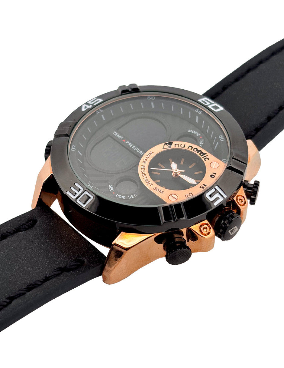 Reloj Nu Nordic Digital con Correa de Tactopiel con Simuladores en Caratula Negro