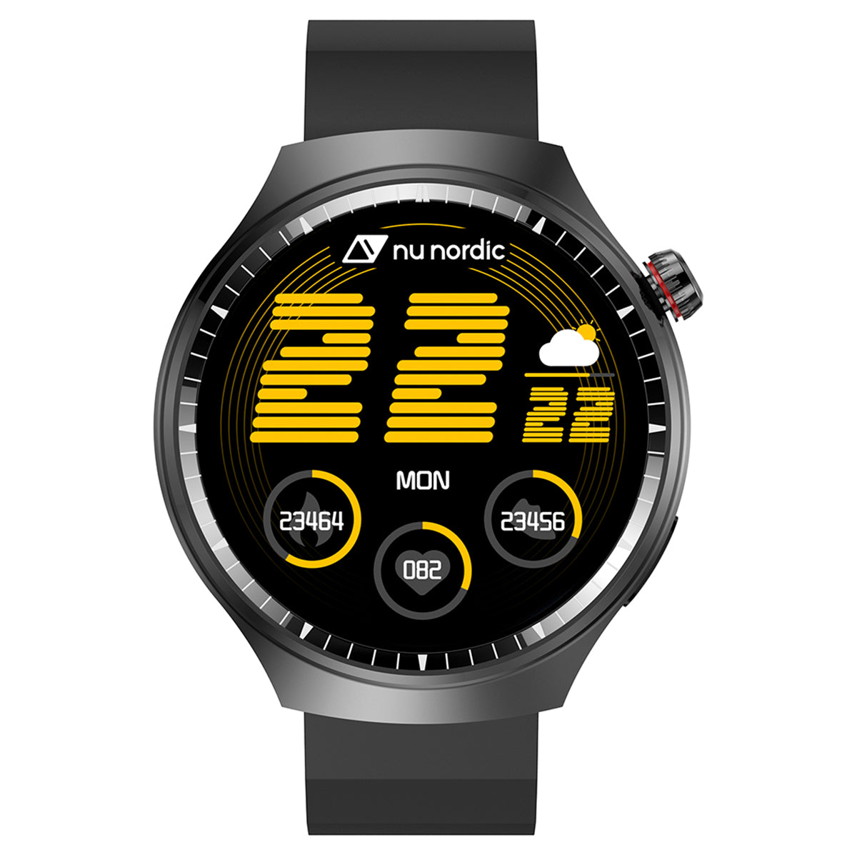 Smartwatch Nu Nordic Deportivo Para Caballero Case Negro Metálico con Correa de Silicón y Carga Inalámbrica