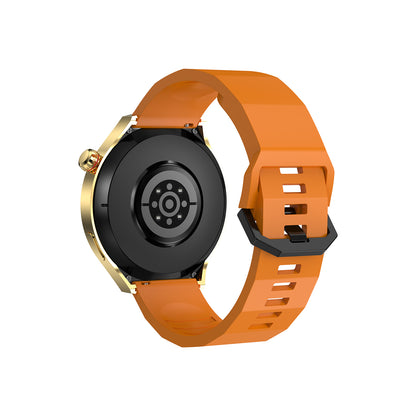 Smartwatch Nu Nordic Deportivo Para Caballero Case Dorado con Correa de Silicón Naranja y Carga Inalámbrica