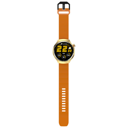 Smartwatch Nu Nordic Deportivo Para Caballero Case Dorado con Correa de Silicón Naranja y Carga Inalámbrica