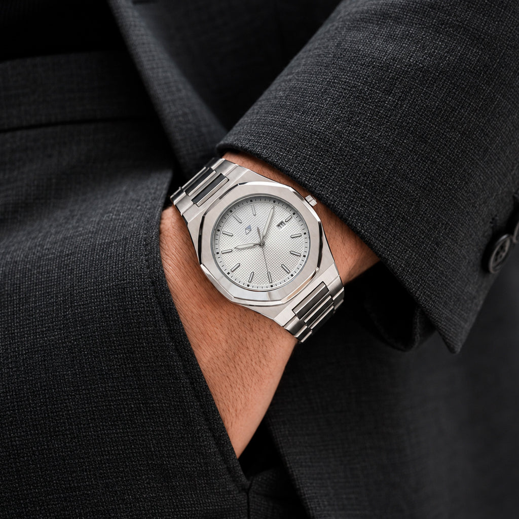 Reloj Nu Nordic Análogo | Carátula Texturizada | Extensible de Acero Inoxidable