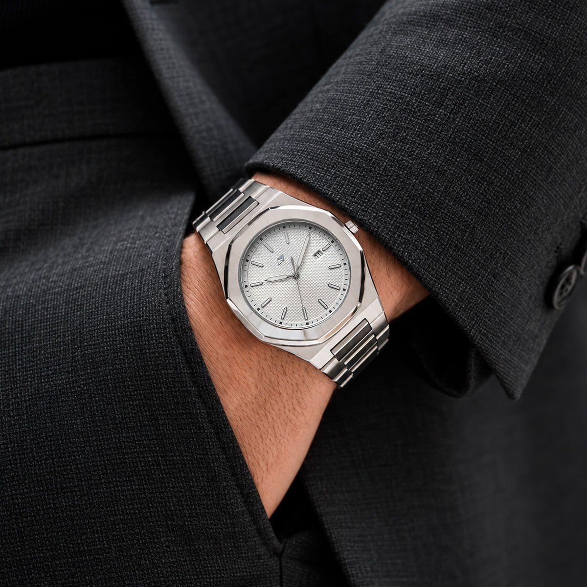 Reloj Nu Nordic Análogo | Carátula Texturizada | Extensible de Acero Inoxidable