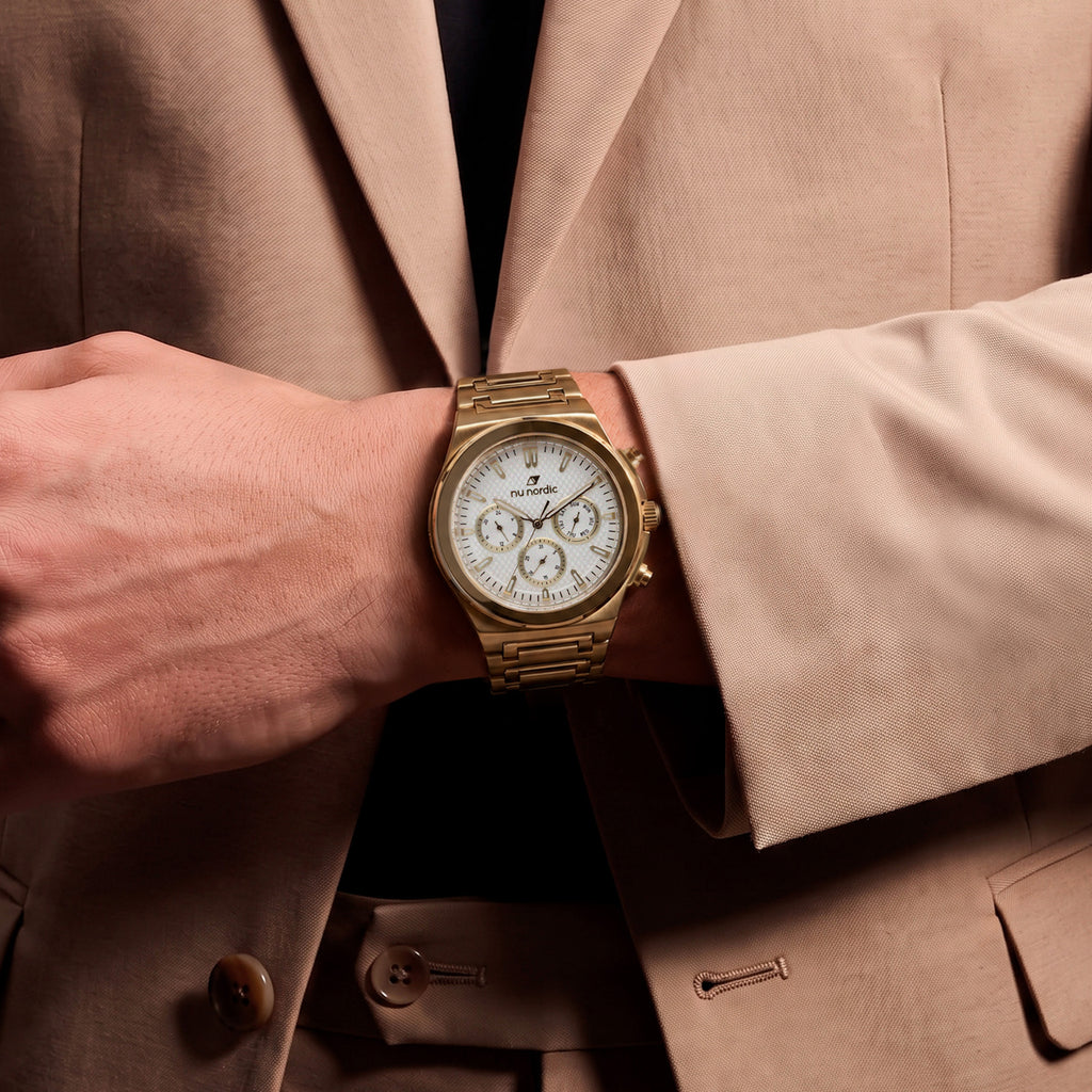 Reloj Nu Nordic Análogo | Carátula Textura de Cuadros | Extensible de Acero Inoxidable