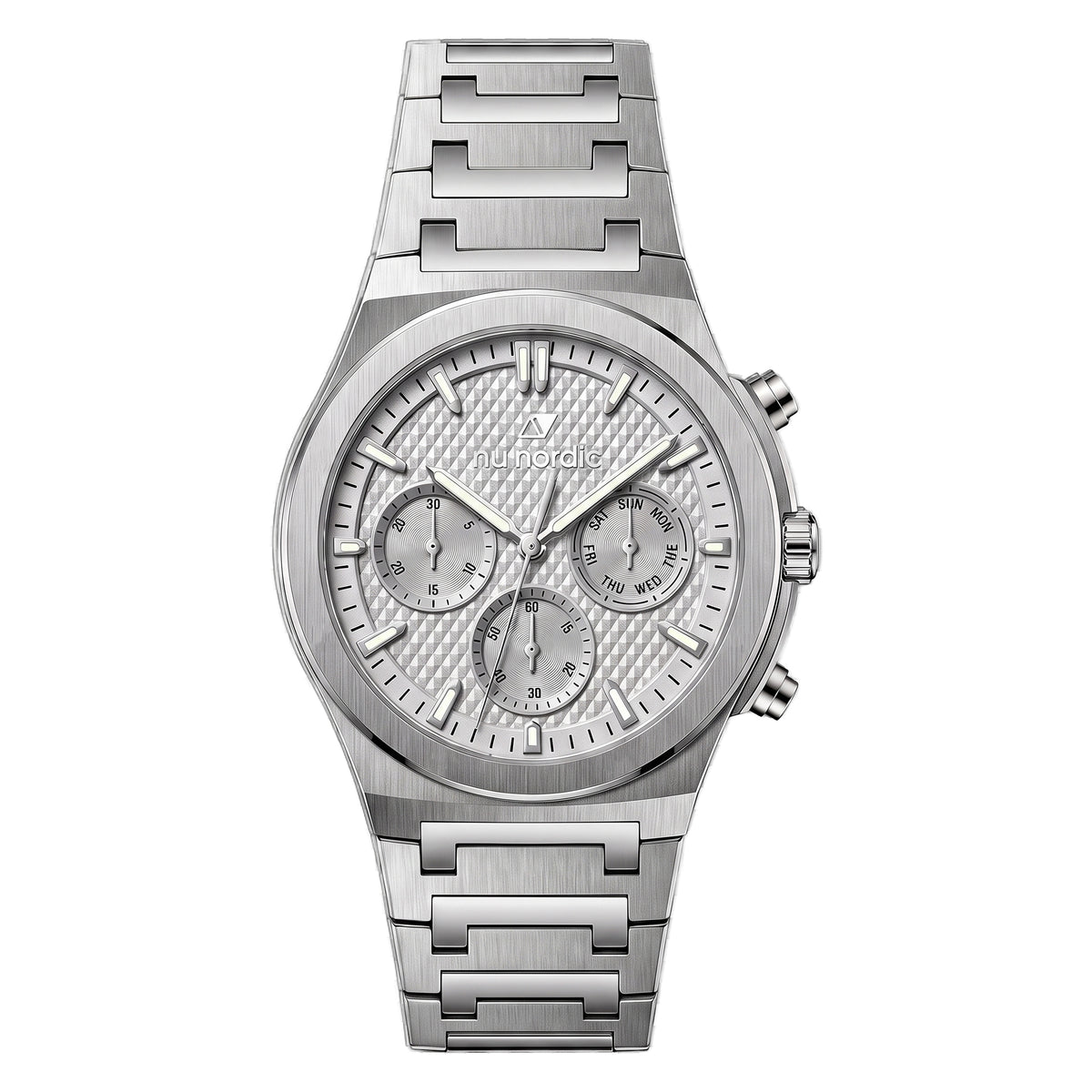 Reloj Nu Nordic Análogo | Carátula Textura de Cuadros | Extensible de Acero Inoxidable