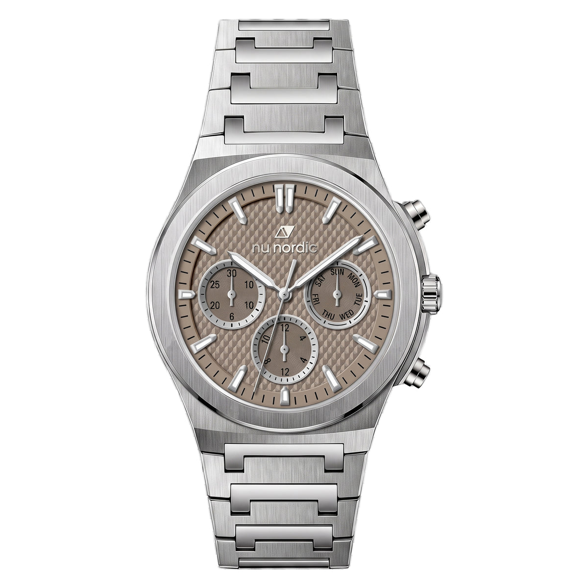 Reloj Nu Nordic Análogo | Carátula Textura de Cuadros | Extensible de Acero Inoxidable