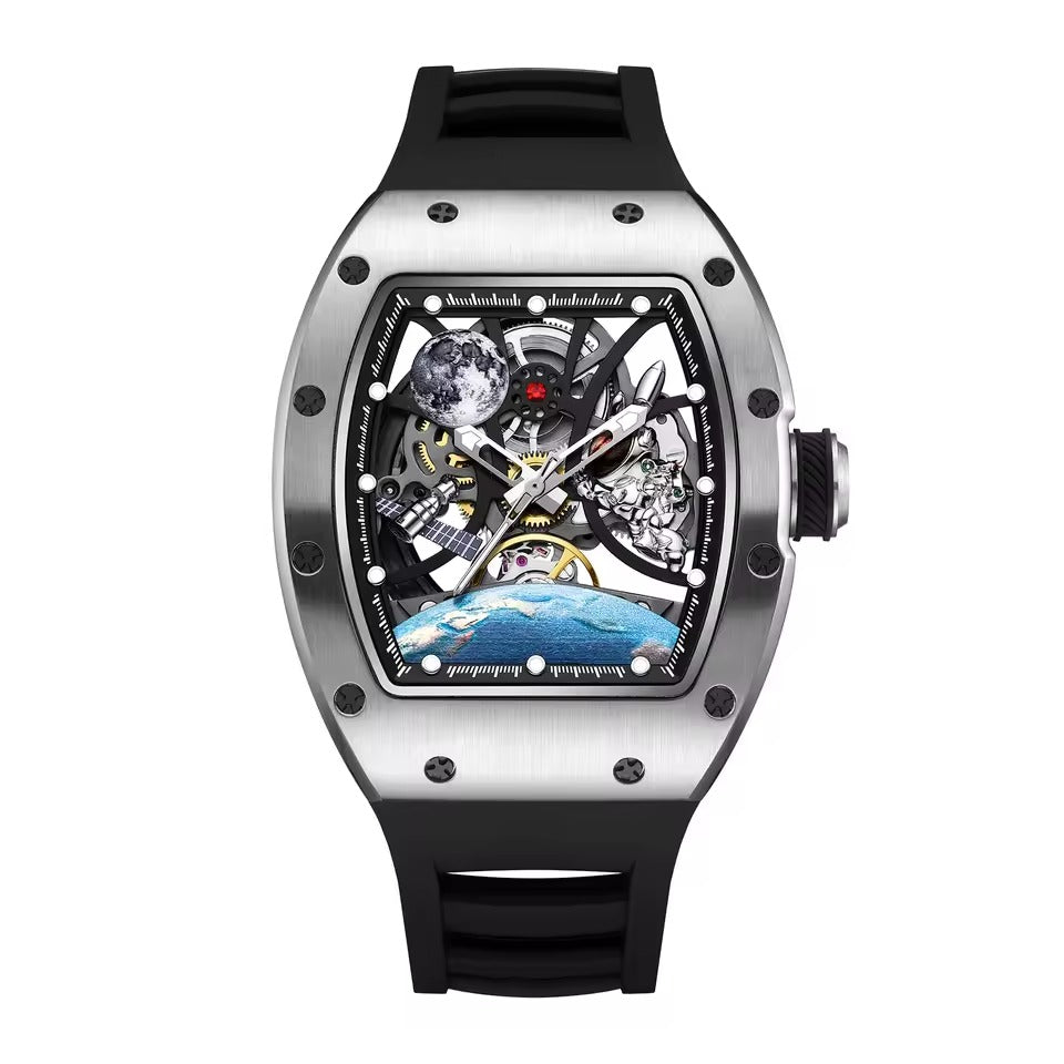 Reloj Nu Nordic Análogo Automático Caballero | Carátula con Elementos del Espacio | Correa de Silicón