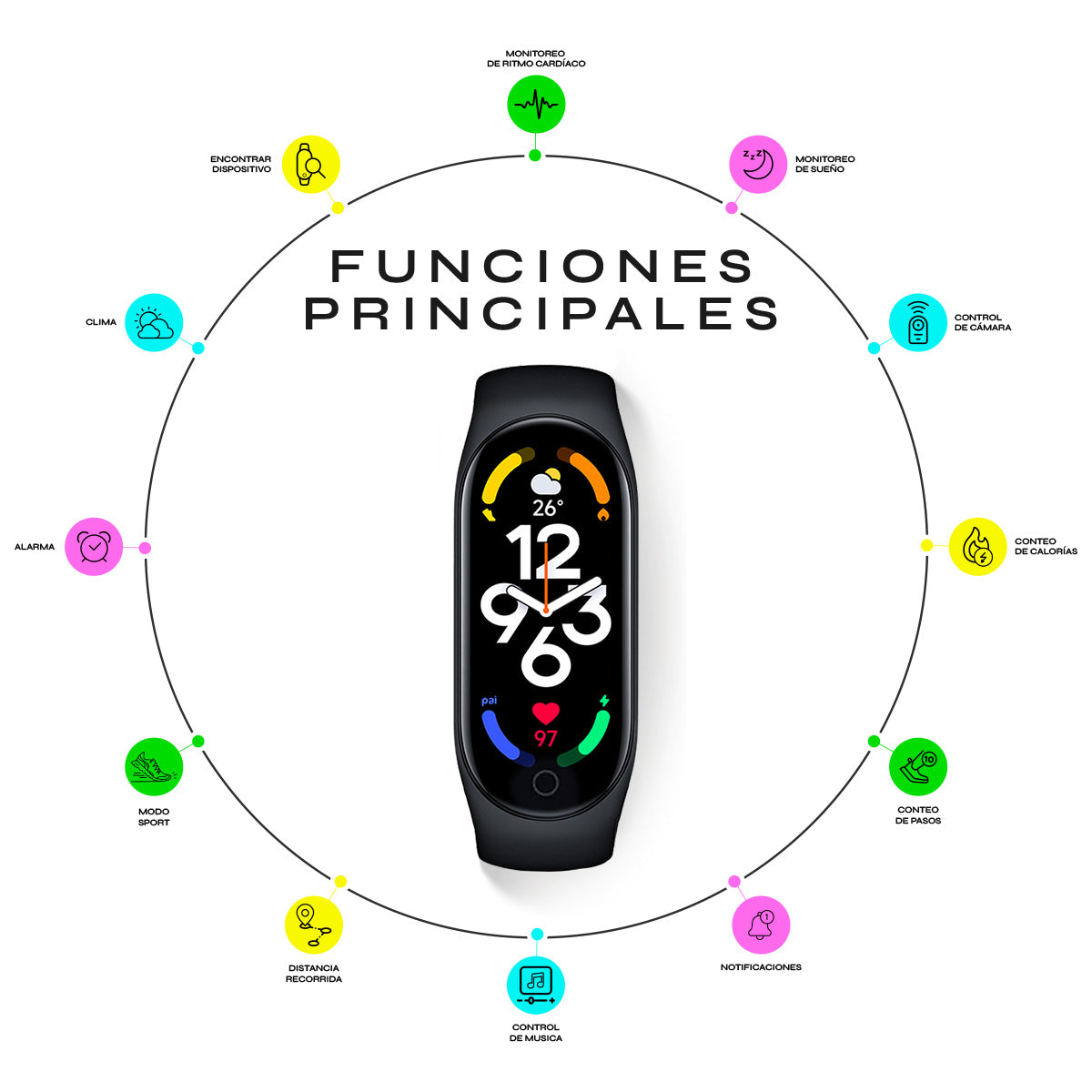 Reloj Smartband Nu Nordic Correa Caucho y Caja Ovalada Negro