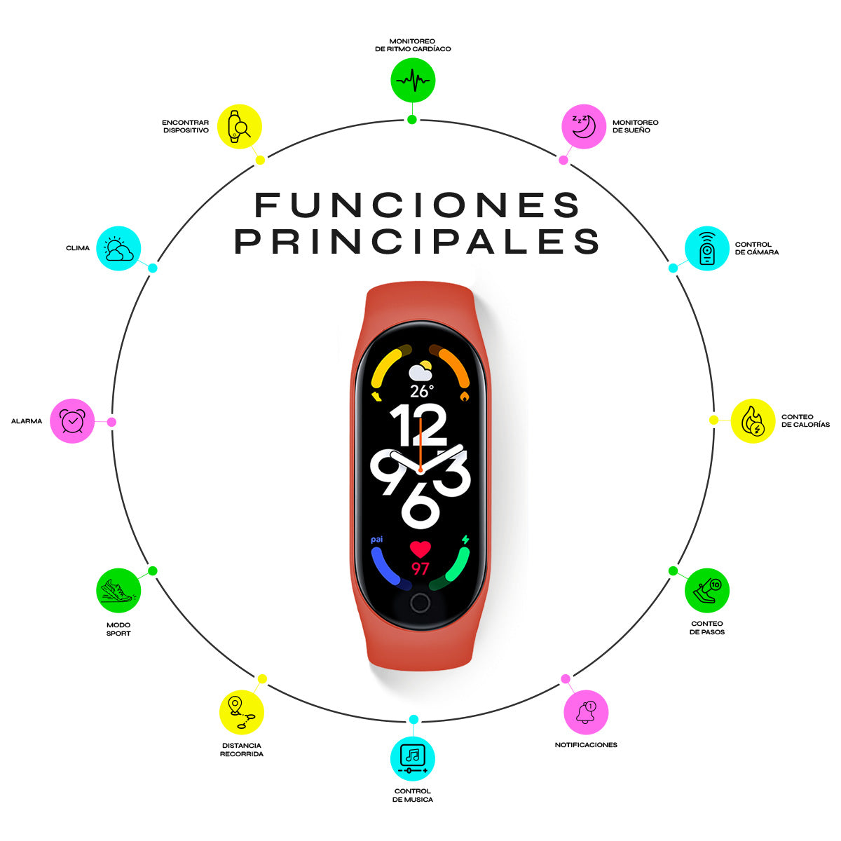 Reloj Smartband Nu Nordic Correa Caucho y Caja Ovalada Rojo