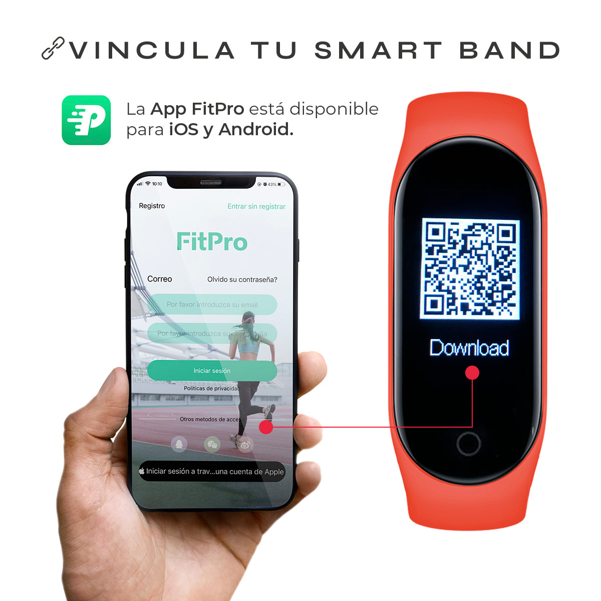 Reloj Smartband Nu Nordic Correa Caucho y Caja Ovalada Rojo