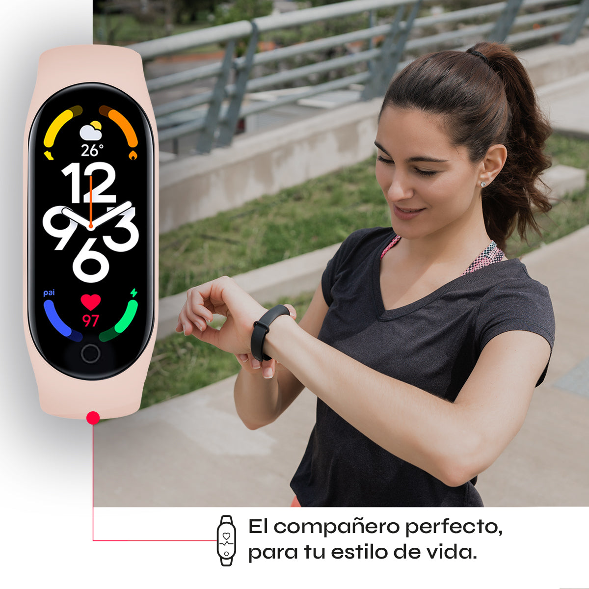 Reloj Smartband Nu Nordic Correa Caucho y Caja Ovalada Rosa