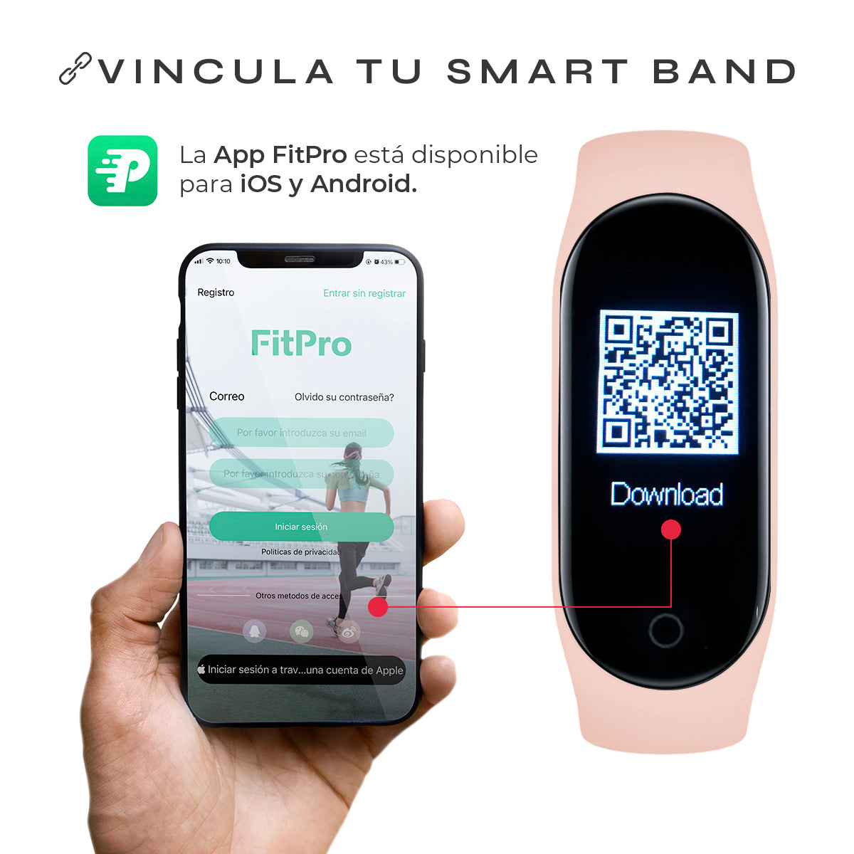 Reloj Smartband Nu Nordic Correa Caucho y Caja Ovalada Rosa