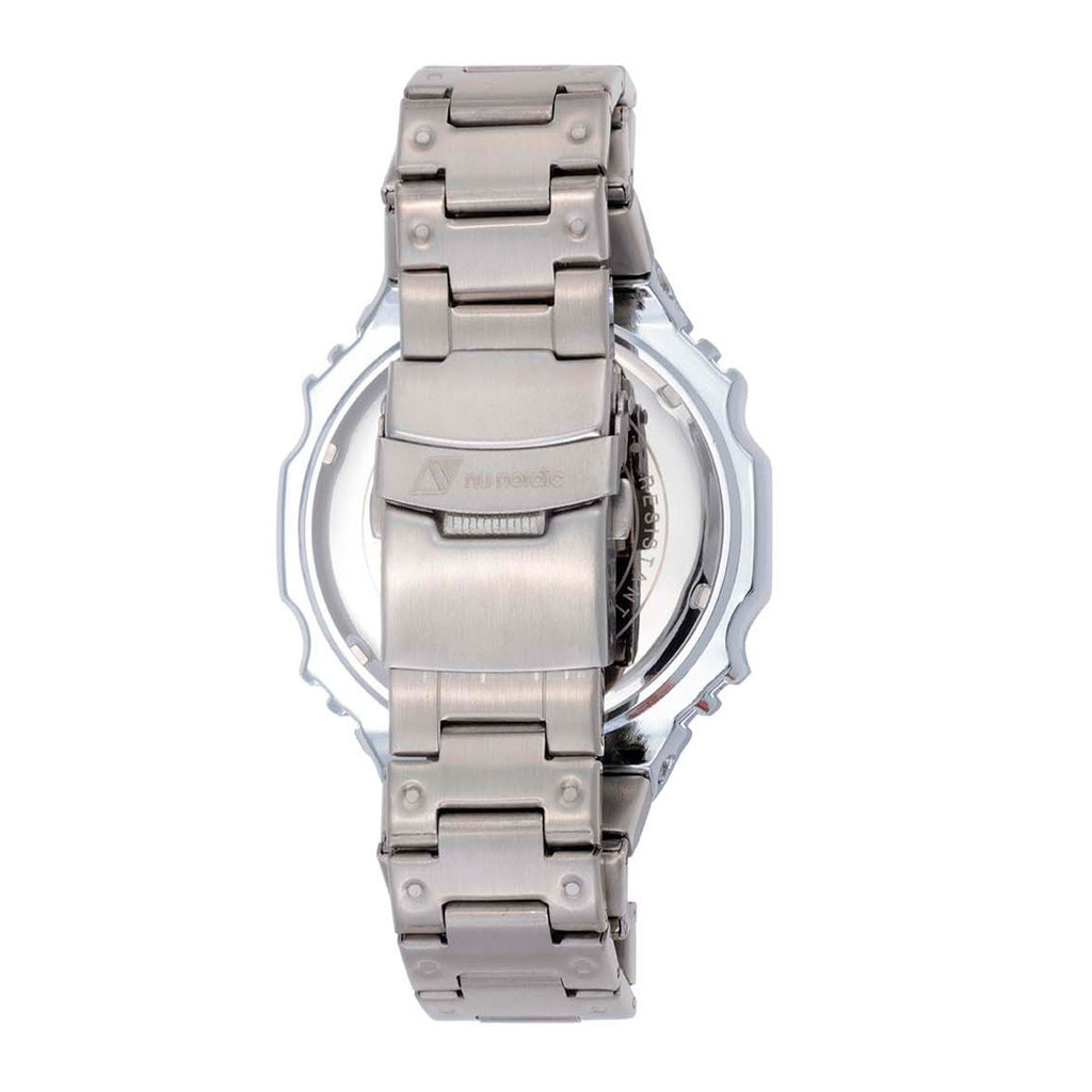 Reloj Nu Nordic Digital Caja Octagonal Extensible Metal Plateado