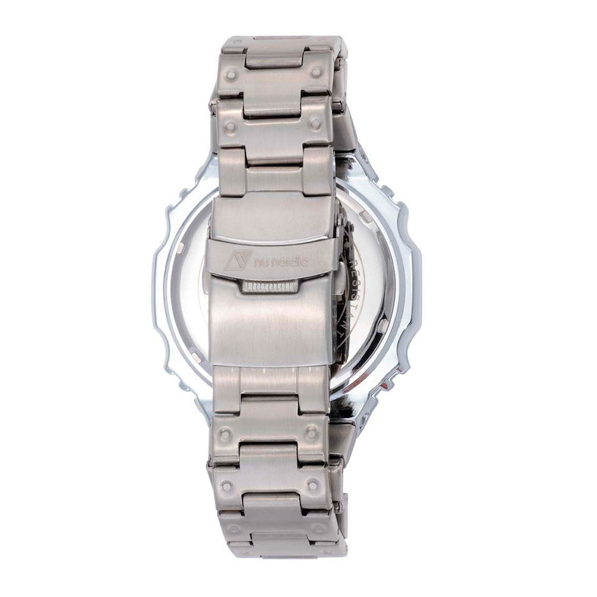 Reloj Nu Nordic Digital Caja Octagonal Extensible Metal Plateado