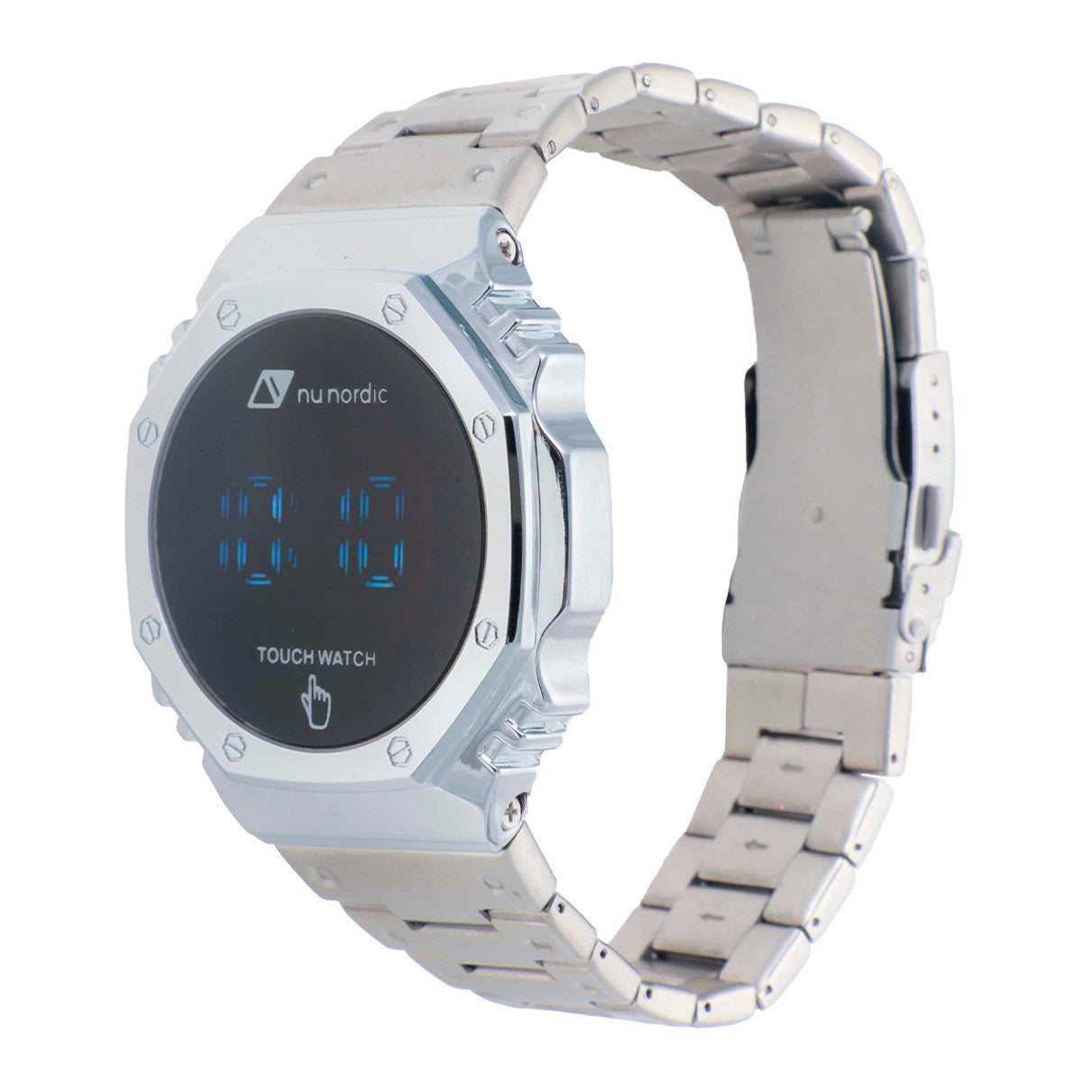 Reloj Nu Nordic Digital Caja Octagonal Extensible Metal Plateado
