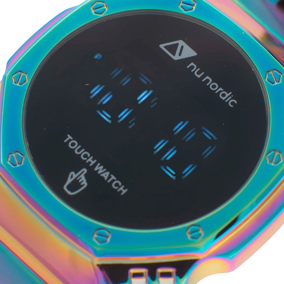 Reloj Nu Nordic Digital Caja Octagonal Extensible Metal Iridiscente
