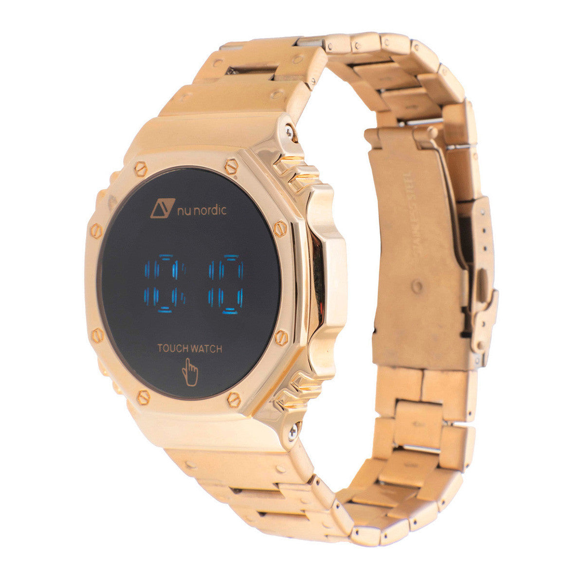 Reloj Nu Nordic Digital Caja Octagonal Extensible Metal Dorado