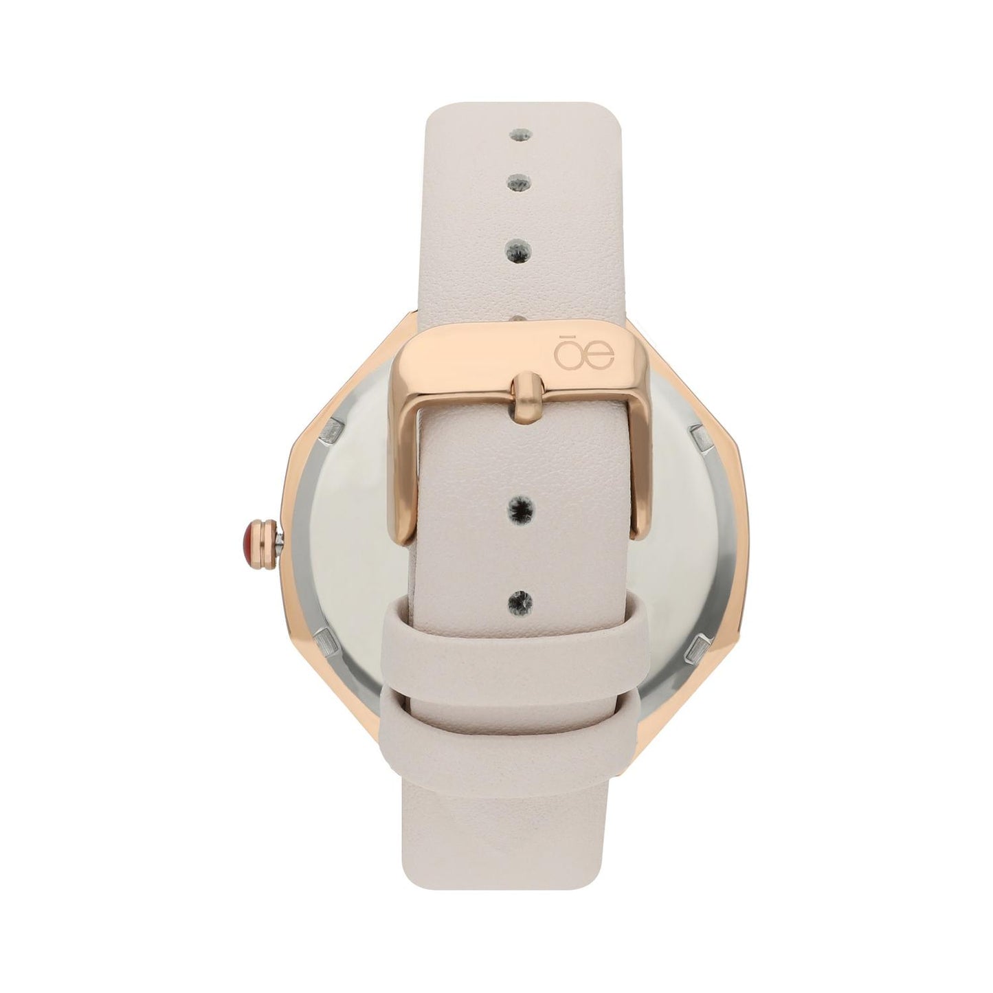 Reloj Cloe análogo para dama color beige con doble carátula y extensible de tacto piel